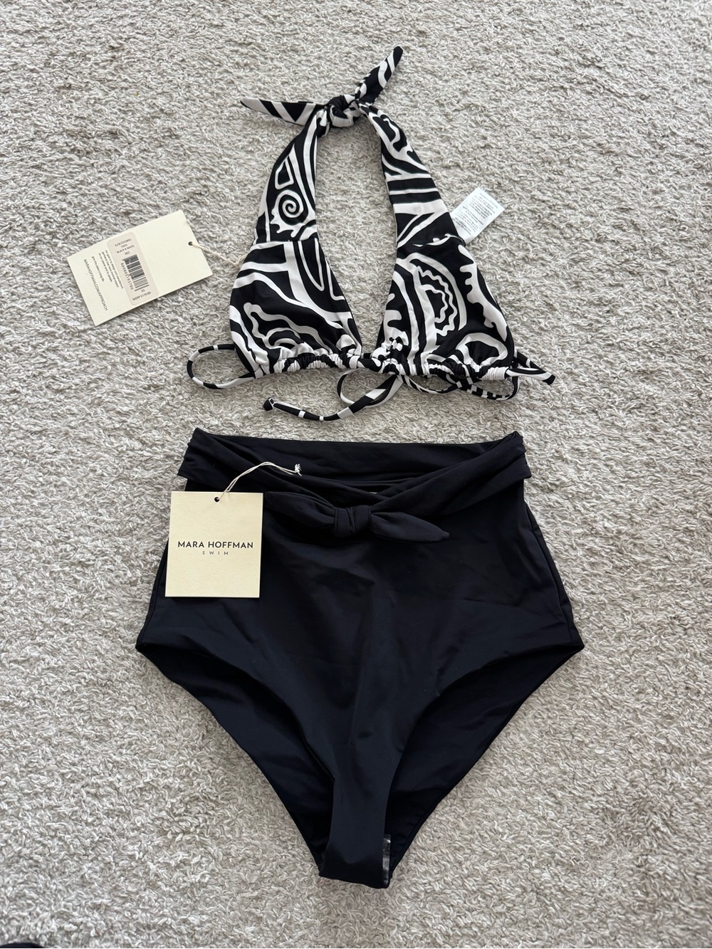 Mara Hoffman Black & White Halter Bikini Set